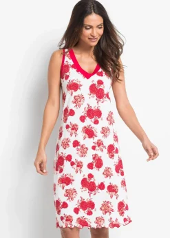 bonprix Wäsche·Nachtwäsche|Nachhaltigere Materialien^Kurzes Nachthemd aus softem Viskose-Mix weiß/ rot geblümt