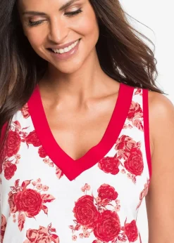 bonprix Wäsche·Nachtwäsche|Nachhaltigere Materialien^Kurzes Nachthemd aus softem Viskose-Mix weiß/ rot geblümt