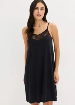 bonprix Nachtwäsche|Nachhaltigere Materialien^Kurzes Nachthemd aus softem Modal-Mix schwarz