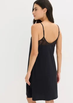 bonprix Nachtwäsche|Nachhaltigere Materialien^Kurzes Nachthemd aus softem Modal-Mix schwarz