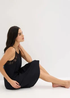 bonprix Nachtwäsche|Nachhaltigere Materialien^Kurzes Nachthemd aus softem Modal-Mix schwarz