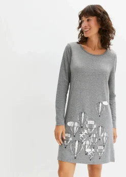 bonprix Wäsche·Nachtwäsche|Nachtwäsche^Kurzes Nachthemd mit langen Ärmeln grau meliert bedruckt
