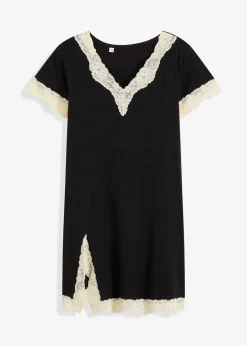 bonprix Wäsche·Nachtwäsche|Nachhaltigere Materialien^Kurzes Nachthemd mit zarter Spitze schwarz