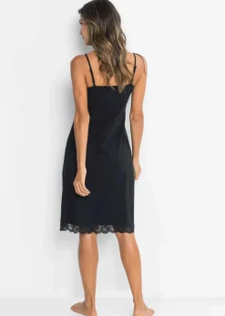 bonprix Wäsche·Basics|Wäsche·Nachtwäsche^Kurzes Nachthemd mit zarter Spitze schwarz