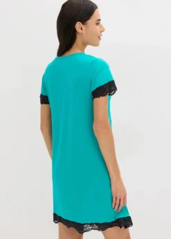 bonprix Nachhaltigere Materialien|Nachtwäsche^Kurzes Nachthemd mit zarter Spitze smaragd