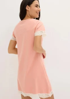 bonprix Nachhaltigere Materialien|Nachtwäsche^Kurzes Nachthemd mit zarter Spitze hellkoralle