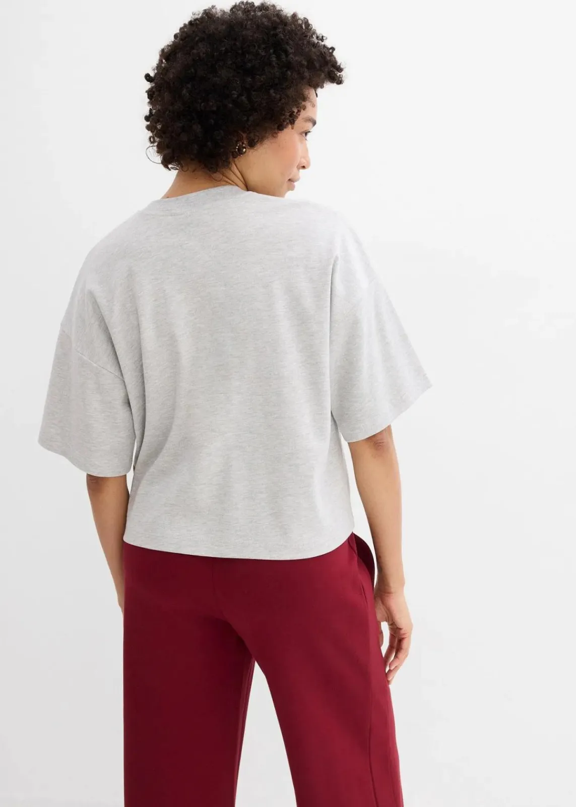 bonprix Shirts & Tops|Basics^Kurzes Oversize-Shirt aus reiner schwerer Bio-Baumwolle hellgrau meliert