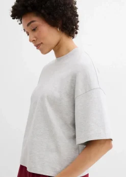 bonprix Shirts & Tops|Basics^Kurzes Oversize-Shirt aus reiner schwerer Bio-Baumwolle hellgrau meliert