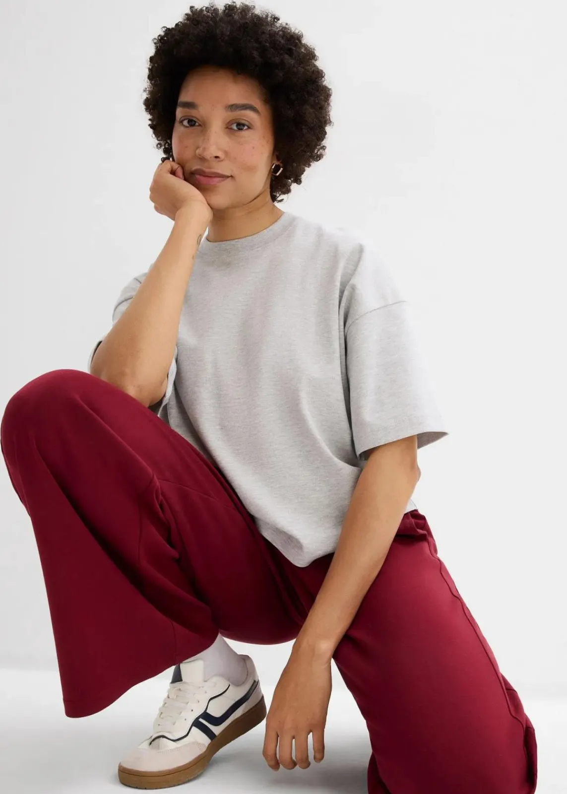 bonprix Shirts & Tops|Basics^Kurzes Oversize-Shirt aus reiner schwerer Bio-Baumwolle hellgrau meliert