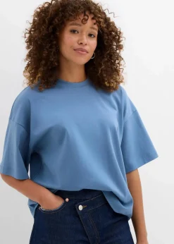 bonprix Shirts & Tops|Basics^Kurzes Oversize-Shirt aus reiner schwerer Bio-Baumwolle wellenblau