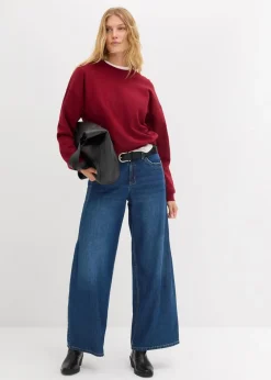 bonprix Nachhaltigere Materialien|Sweat^Kurzes Oversize-Sweatshirt aus reiner Bio-Baumwolle pflaumenrot