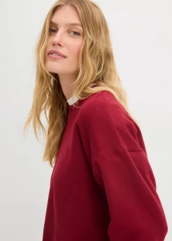 bonprix Nachhaltigere Materialien|Sweat^Kurzes Oversize-Sweatshirt aus reiner Bio-Baumwolle pflaumenrot