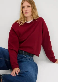 bonprix Nachhaltigere Materialien|Sweat^Kurzes Oversize-Sweatshirt aus reiner Bio-Baumwolle pflaumenrot