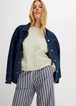 bonprix Bekleidung·Röcke|Bekleidung·Blusen & Tuniken^Kurzes Oversize-Sweatshirt aus reiner Bio-Baumwolle silbergrün