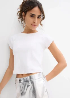 bonprix Shirts & Tops|Nachhaltigere Materialien^Kurzes Rippshirt weiß