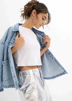 bonprix Shirts & Tops|Nachhaltigere Materialien^Kurzes Rippshirt weiß