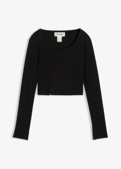bonprix Shirts & Tops^Kurzes Rippshirt schwarz