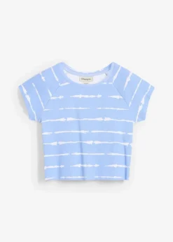 bonprix Nachhaltigere Materialien|Shirts & Tops^Kurzes Rippshirt perlblau/weiß batik bedruckt