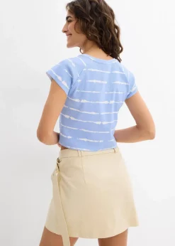 bonprix Nachhaltigere Materialien|Shirts & Tops^Kurzes Rippshirt perlblau/weiß batik bedruckt