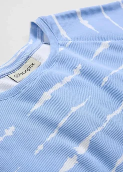bonprix Nachhaltigere Materialien|Shirts & Tops^Kurzes Rippshirt perlblau/weiß batik bedruckt