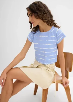 bonprix Nachhaltigere Materialien|Shirts & Tops^Kurzes Rippshirt perlblau/weiß batik bedruckt