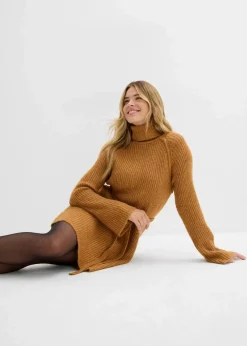 bonprix Bekleidung·Umstandsmode|Bekleidung·Pullover & Strickjacken^Kurzes Ripp-Strickkleid mit Rollkragen haselnuss