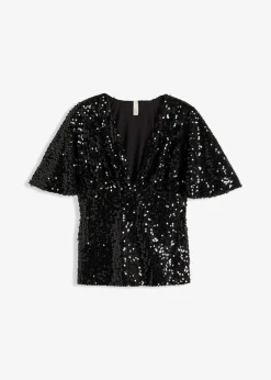 bonprix Shirts & Tops^Kurzes Shirt mit Pailletten schwarz