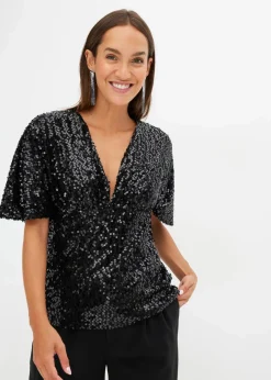 bonprix Shirts & Tops^Kurzes Shirt mit Pailletten schwarz