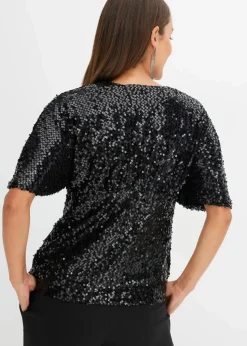 bonprix Shirts & Tops^Kurzes Shirt mit Pailletten schwarz