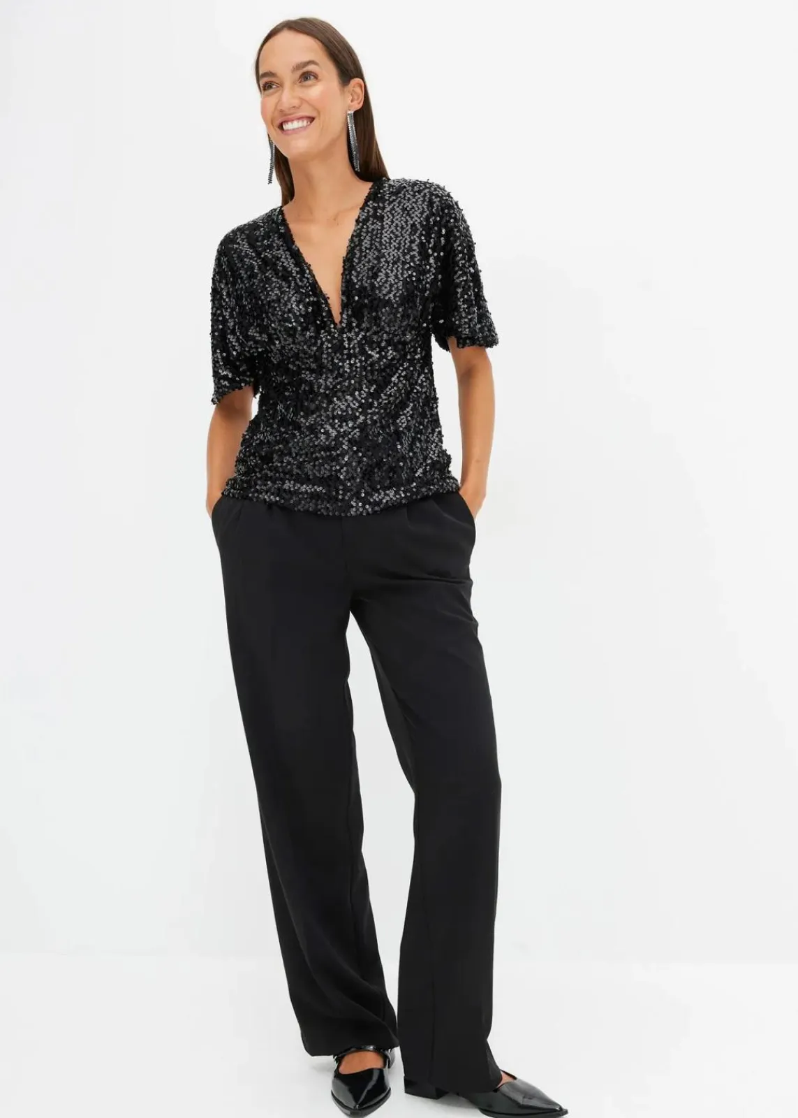 bonprix Shirts & Tops^Kurzes Shirt mit Pailletten schwarz