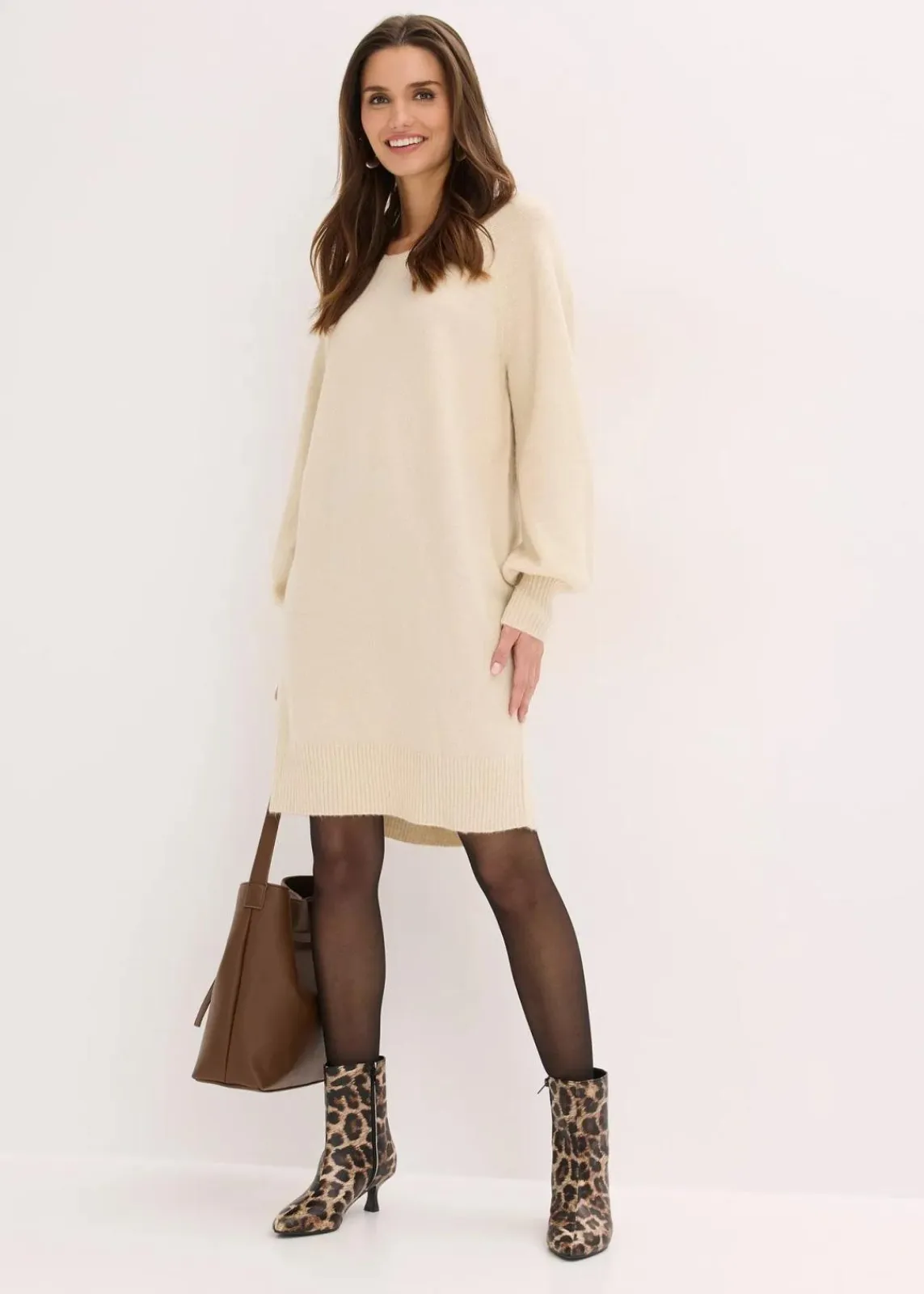 bonprix Bekleidung·Umstandsmode|Strickmode^Kurzes Strickkleid hellsand