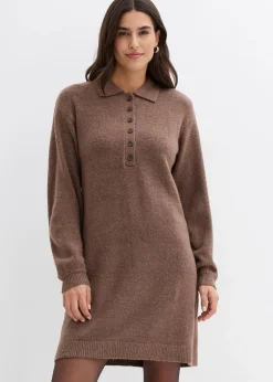 bonprix Strickmode|Kleider^Kurzes Strickkleid mit Knopfleiste lehmbraun