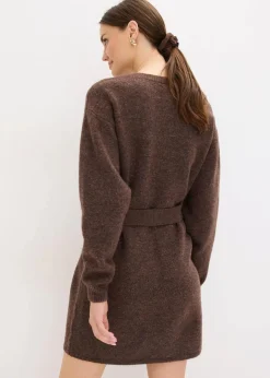 bonprix Strickmode|Kleider^Kurzes Strickkleid mit softem Wollanteil und Gürtel braun