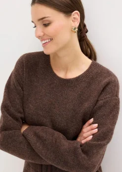 bonprix Strickmode|Kleider^Kurzes Strickkleid mit softem Wollanteil und Gürtel braun