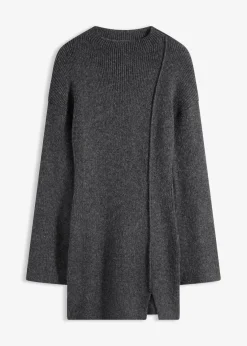 bonprix Kleider|Strickmode^Kurzes Strickkleid mit Wollanteil anthrazit meliert