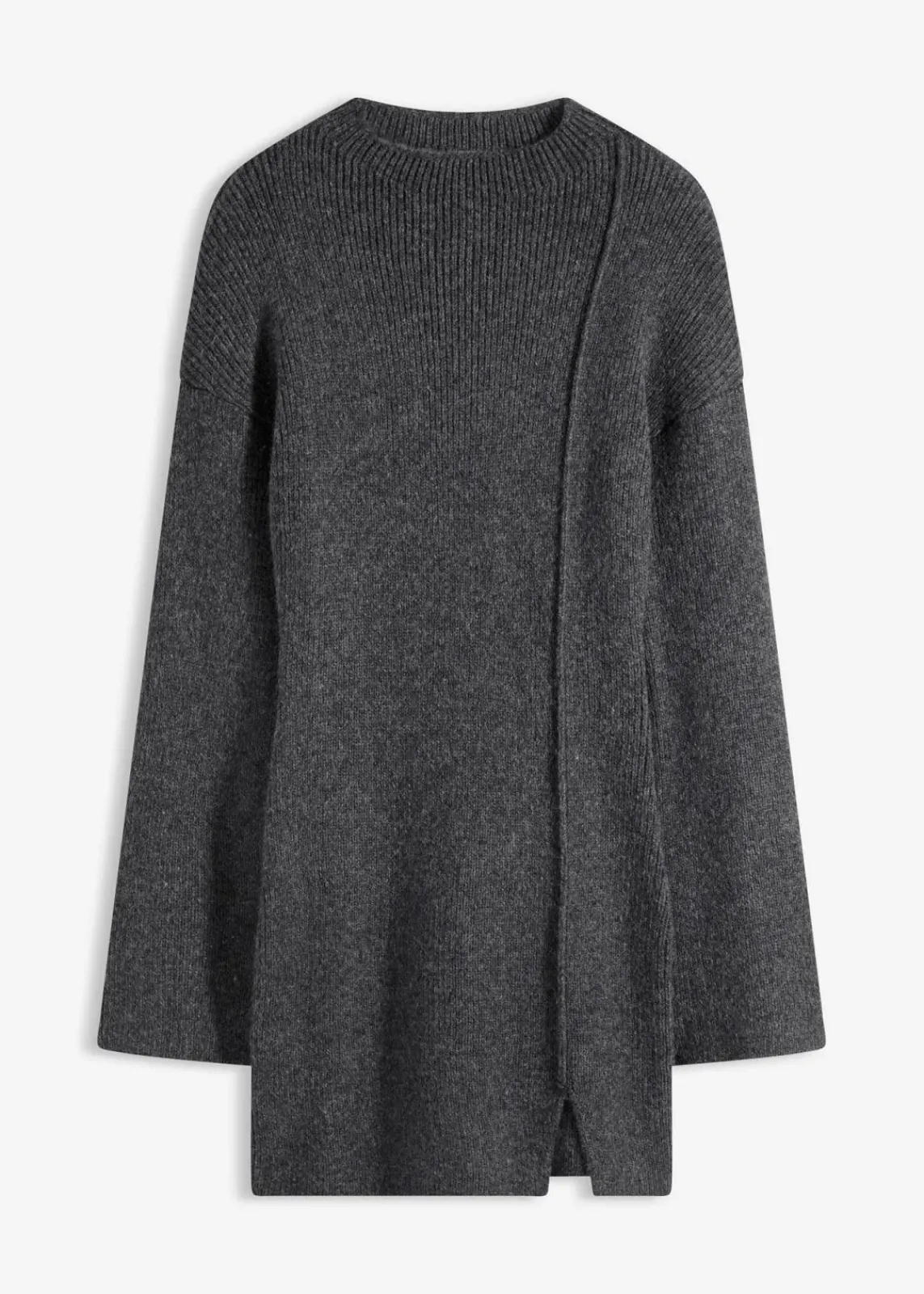 bonprix Kleider|Strickmode^Kurzes Strickkleid mit Wollanteil anthrazit meliert
