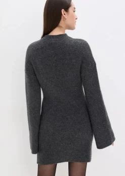 bonprix Kleider|Strickmode^Kurzes Strickkleid mit Wollanteil anthrazit meliert