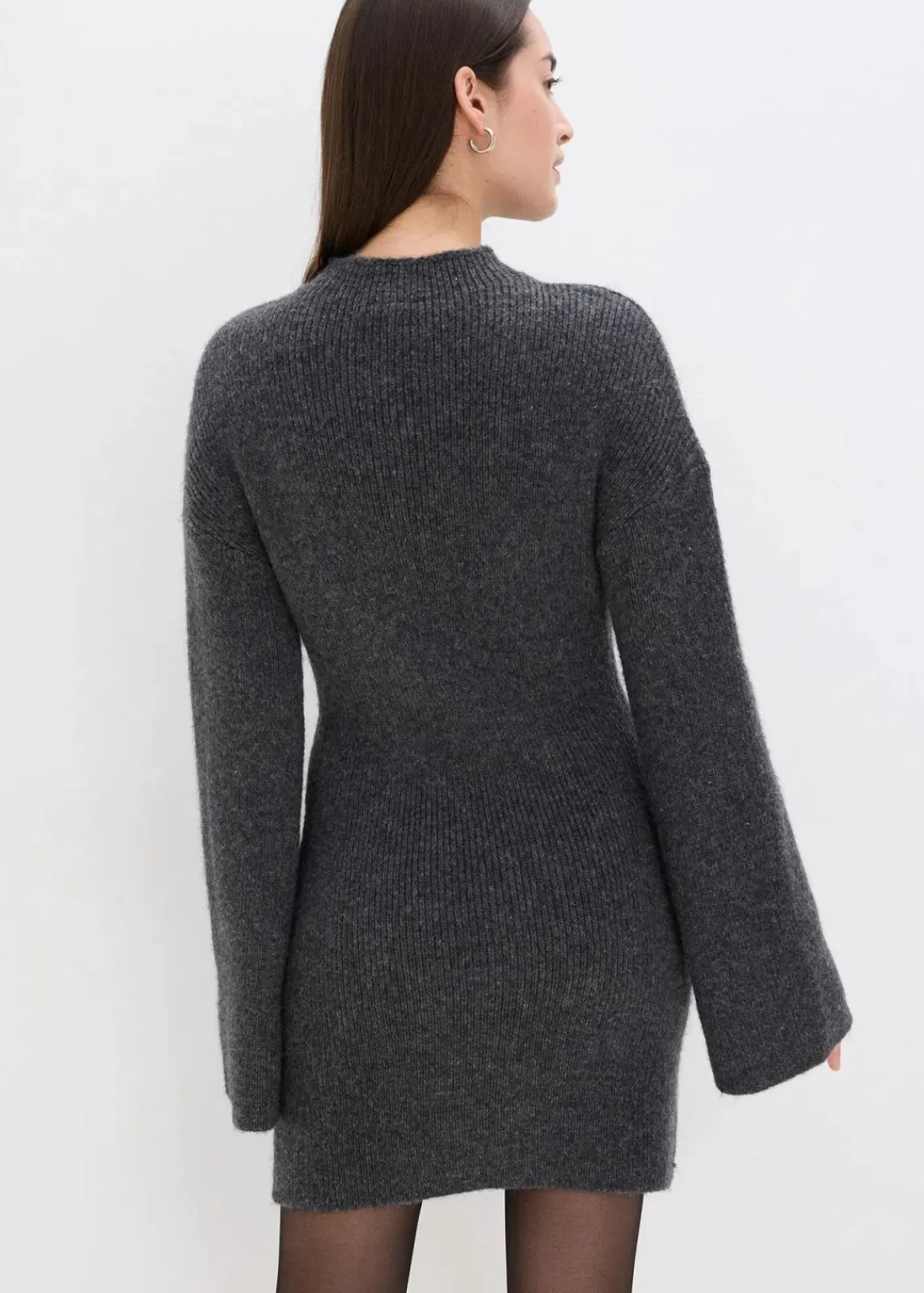 bonprix Kleider|Strickmode^Kurzes Strickkleid mit Wollanteil anthrazit meliert