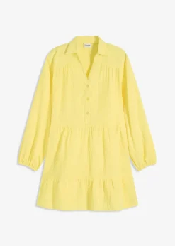 bonprix Bekleidung·Pullover & Strickjacken|Kleider^Kurzes Stufen-Kleid aus Musselin softgelb