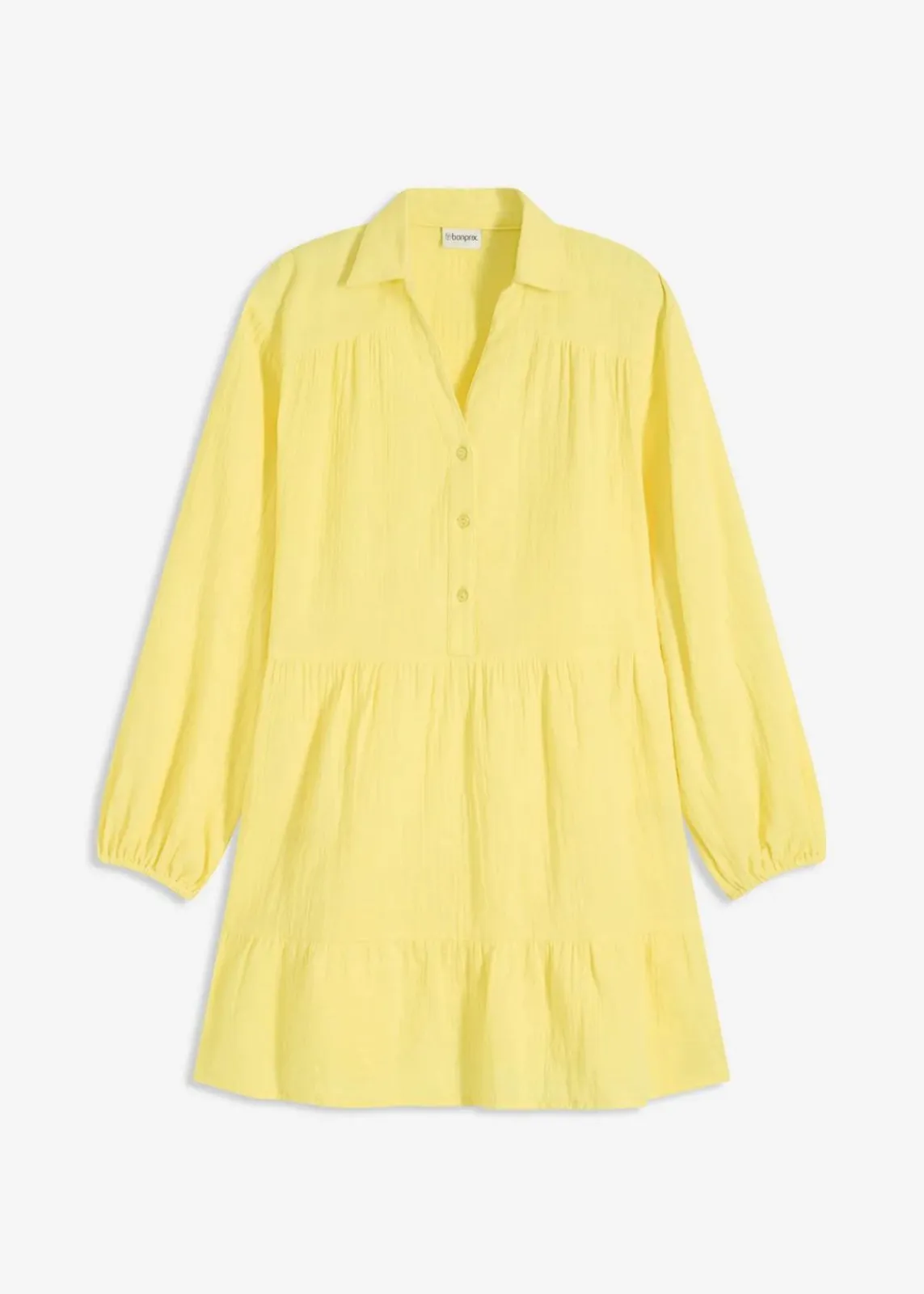 bonprix Bekleidung·Pullover & Strickjacken|Kleider^Kurzes Stufen-Kleid aus Musselin softgelb