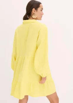 bonprix Bekleidung·Pullover & Strickjacken|Kleider^Kurzes Stufen-Kleid aus Musselin softgelb