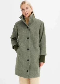 bonprix Jacken & Mäntel|Bekleidung·Hosen^Kurzmantel in Wolloptik dunkeloliv meliert
