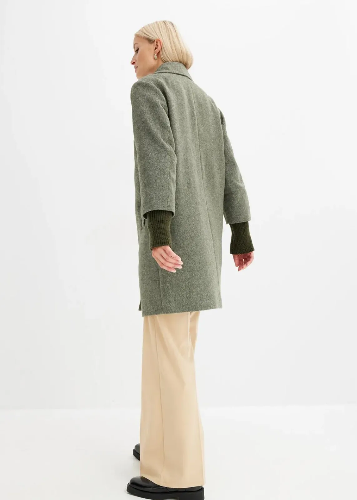 bonprix Jacken & Mäntel|Bekleidung·Hosen^Kurzmantel in Wolloptik dunkeloliv meliert