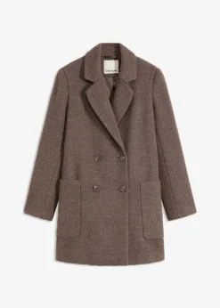 bonprix Jacken & Mäntel|Bekleidung·Hosen^Kurzmantel in Wolloptik taupe/braun meliert