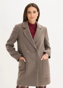 bonprix Jacken & Mäntel|Bekleidung·Hosen^Kurzmantel in Wolloptik taupe/braun meliert