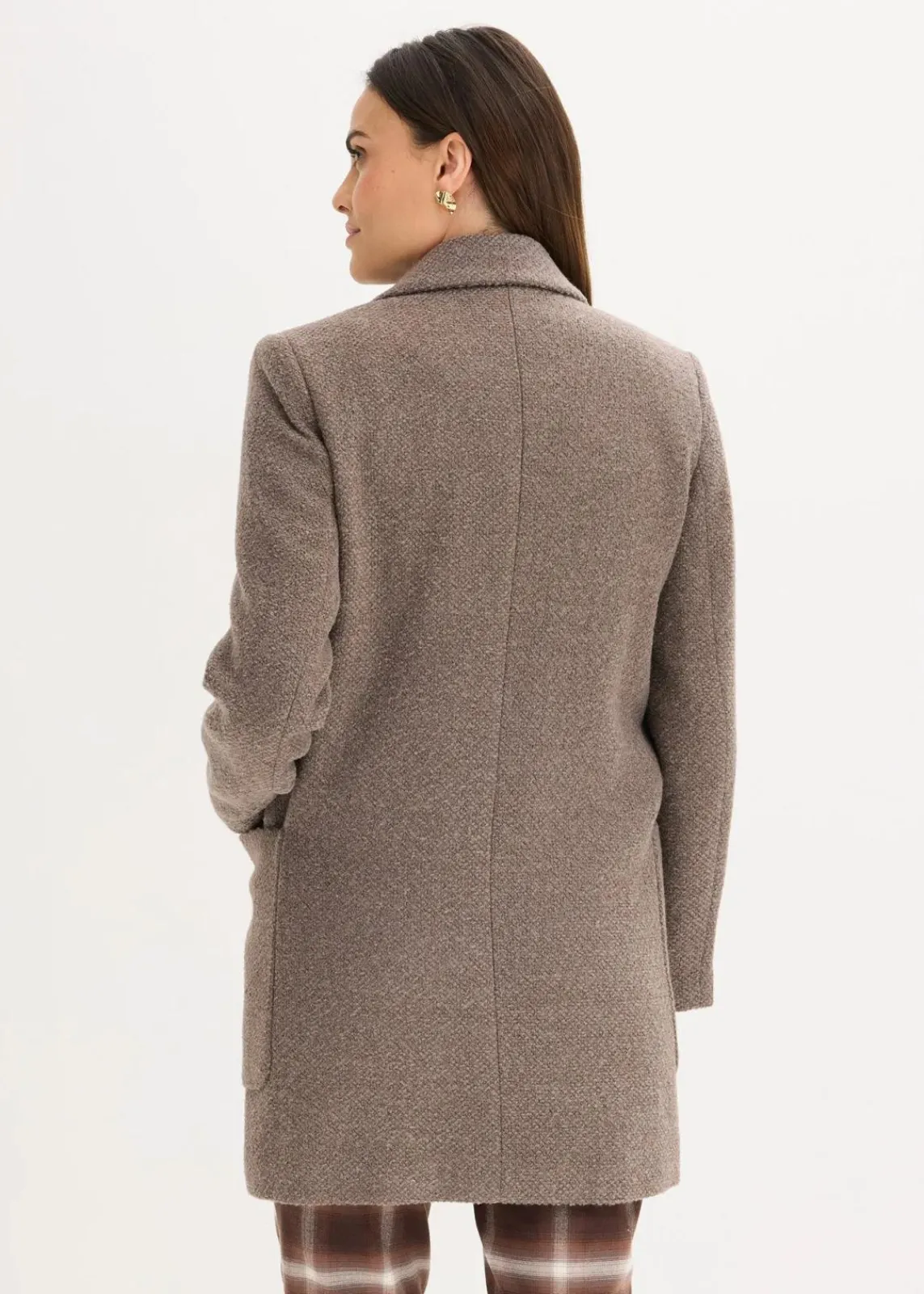 bonprix Jacken & Mäntel|Bekleidung·Hosen^Kurzmantel in Wolloptik taupe/braun meliert