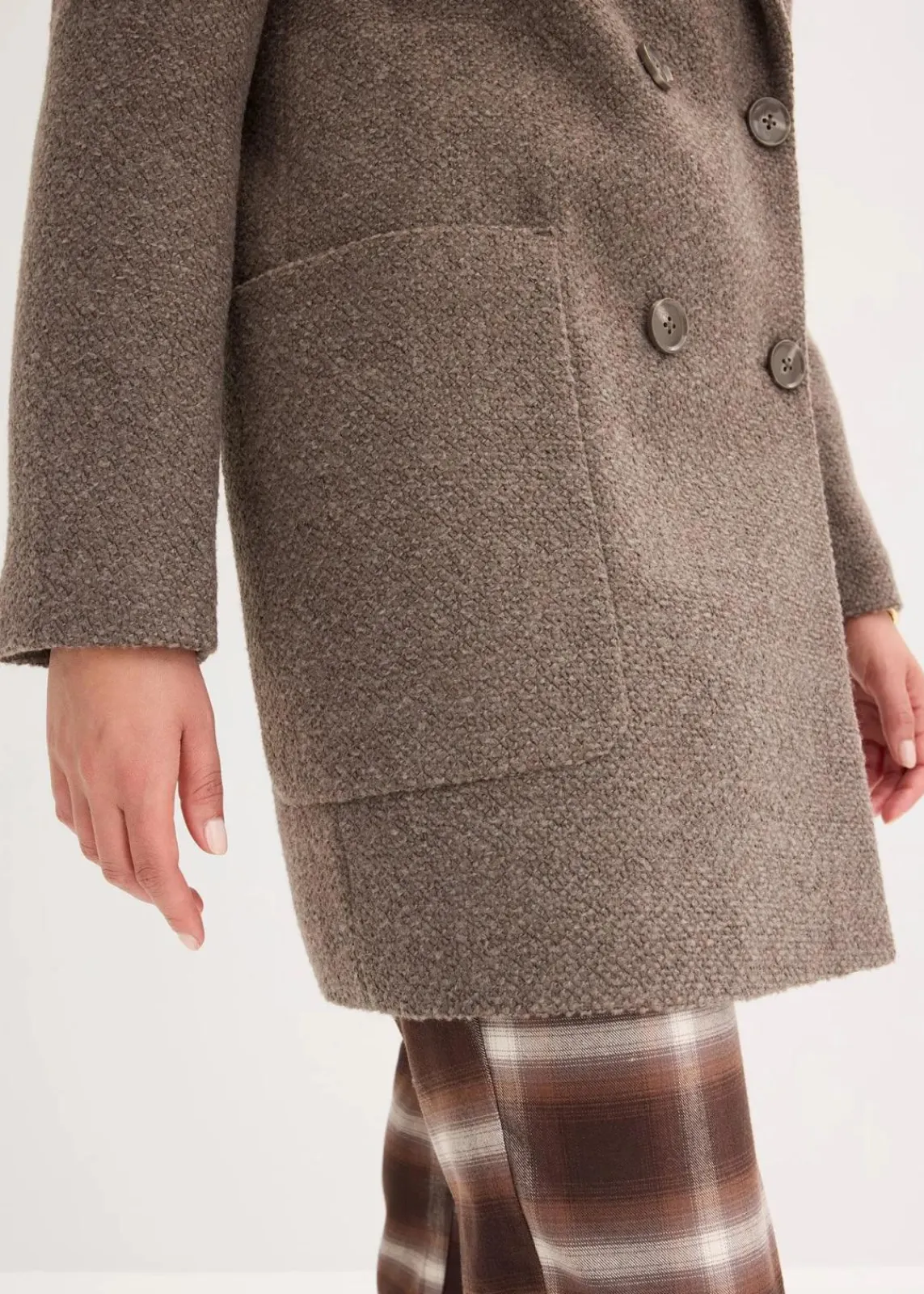 bonprix Jacken & Mäntel|Bekleidung·Hosen^Kurzmantel in Wolloptik taupe/braun meliert
