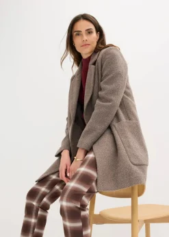 bonprix Jacken & Mäntel|Bekleidung·Hosen^Kurzmantel in Wolloptik taupe/braun meliert