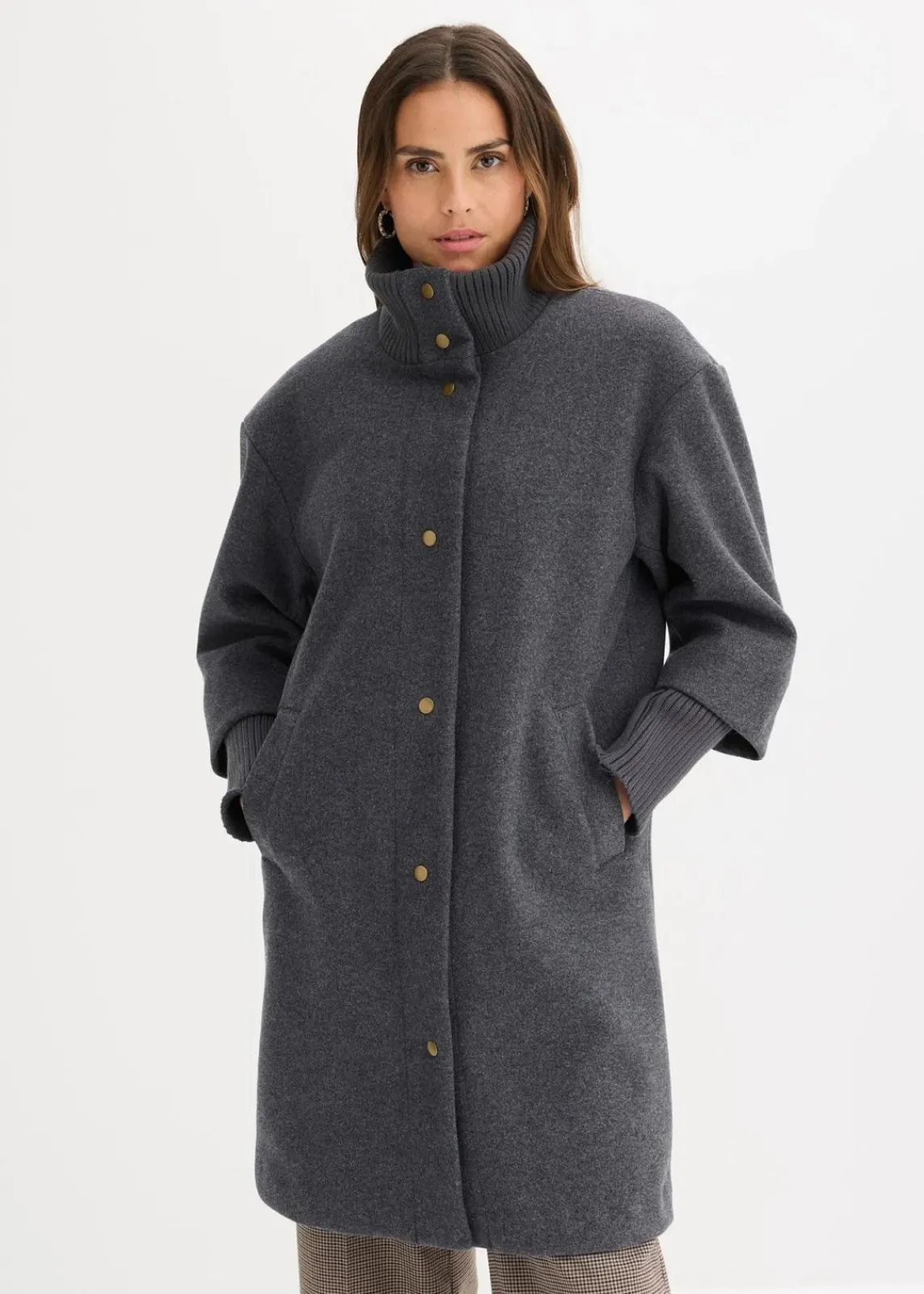 bonprix Jacken & Mäntel|Bekleidung·Hosen^Kurzmantel in Wolloptik anthrazit meliert