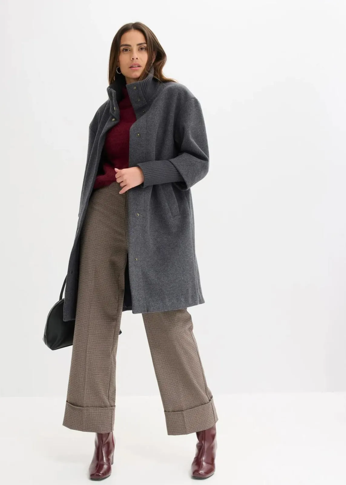 bonprix Jacken & Mäntel|Bekleidung·Hosen^Kurzmantel in Wolloptik anthrazit meliert